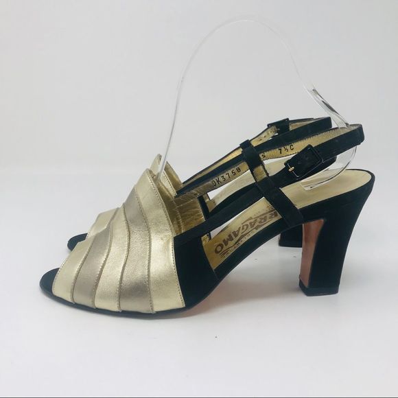 Ferragamo Striped Leather Peep Toe Slingback